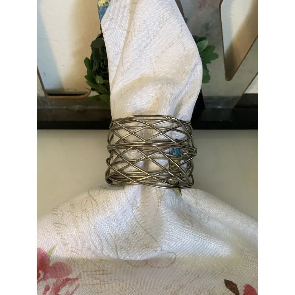 Ukal Set‎ of 6 Handmade Silver Tone Round Mesh Napkin Rings Holder Dinning Party